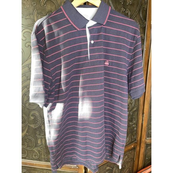 Brooks Brothers Navy Blue Striped‎ Polo Shirt Men's Size L - Picture 1 of 4